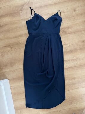 Lulu's Navy Spaghetti Strap Wrap Midi Dress